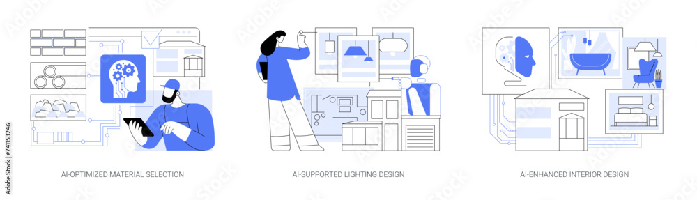 AI tools in Architecture and Design abstract concept vector illustrations.