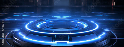 Glowing Blue Tech Circle in Dark Ambiance