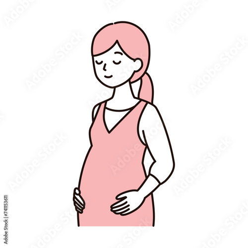 シンプルタッチ　穏やかな表情の妊婦さんのイラスト