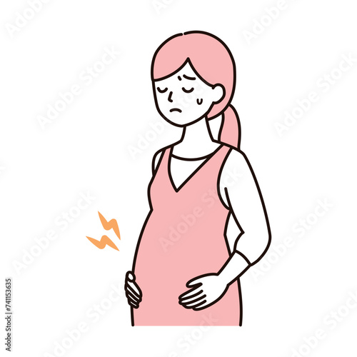 シンプルタッチ　お腹に張り・痛み・陣痛がある妊婦さんのイラスト