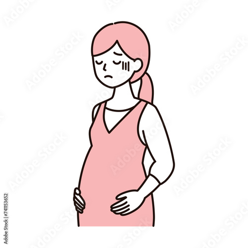 シンプルタッチ　貧血・吐き気・体調不良の妊娠後期の妊婦さんのイラスト