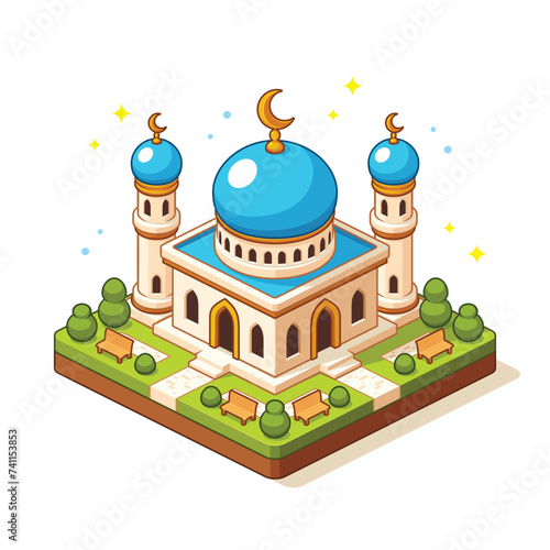 Islamic Mosque Isometric Cartoon Vector Art (ID: 741153853)