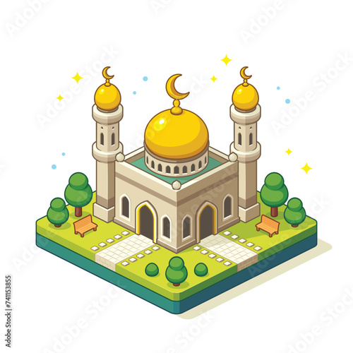 Islamic Mosque Isometric Cartoon Vector Art (ID: 741153855)