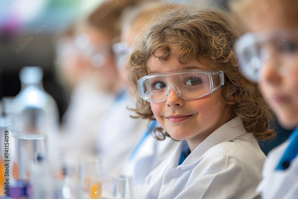 Portrait of student doing research with chemical fluid in the laboratory