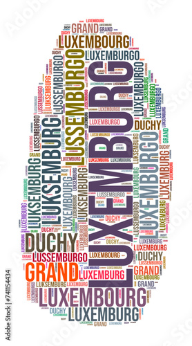 Luxembourg country shape word cloud. Typography style country illustration. Luxembourg image in text cloud style. Vector illustration.