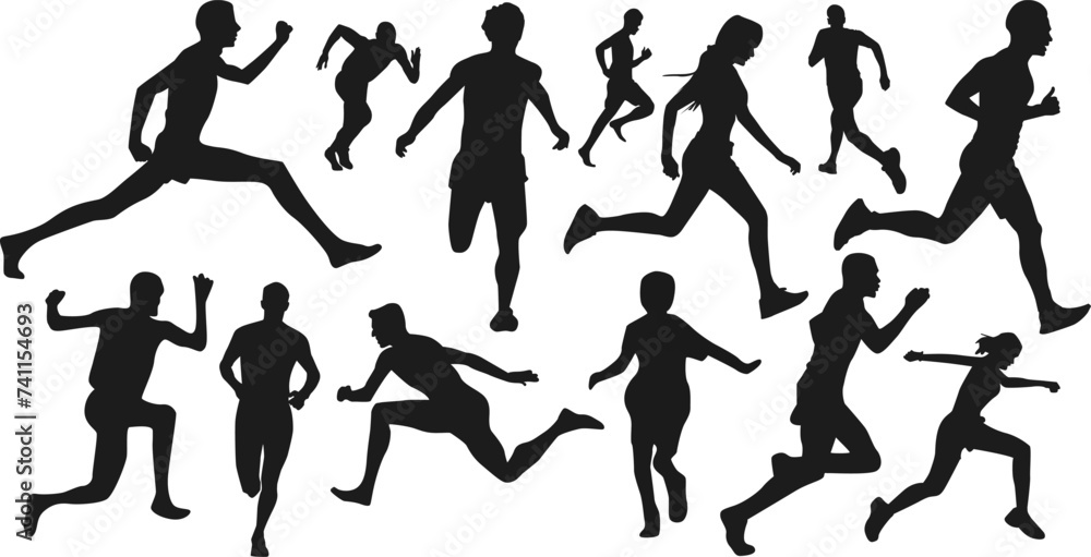 set of run silhouette, man and women running. Runner silhouettes collection set of run silhouette, man and women running. Runner silhouettes collection
