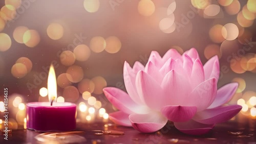 pink lotus flower folding style with white candle. seamless looping overlay 4k virtual video animation background  photo