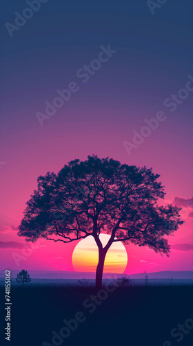 Beautiful sunset with this beautiful silhouette of this beautiful tree. AI Generative