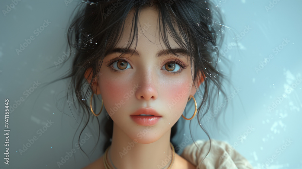 Close-up of Doll Wearing Necklace. Cartoon Character 3D Close-up of Doll Wearing Necklace. Cartoon Character 3D