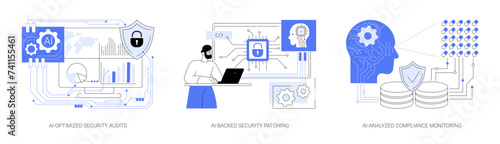 AI-Backed Cybersecurity abstract concept vector illustrations.