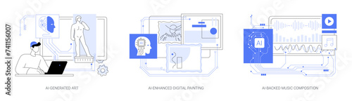 AI in Art and Creativity abstract concept vector illustrations.