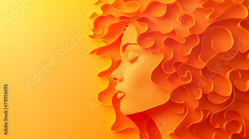 international women's day, 3d paper cut girl on bright background with copy space
