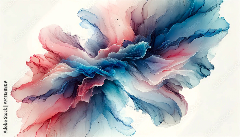Abstract fluid flowing art by alcohol ink soft tone gradient pink and blue with white copy space text. For banner, background. Abstract fluid flowing art by alcohol ink soft tone gradient pink and blue with white copy space text. For banner, background.