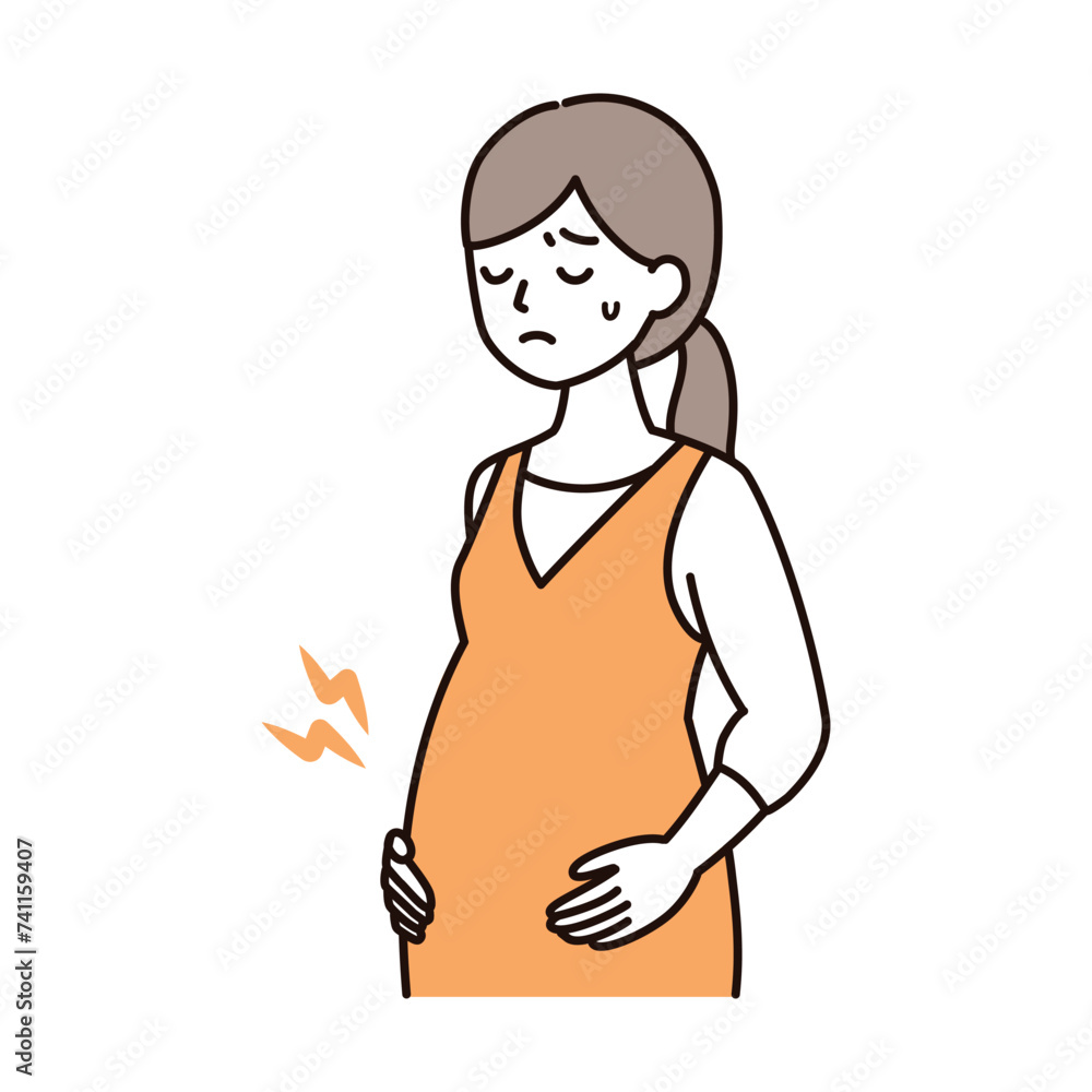 シンプルタッチ お腹に張り・痛み・陣痛がある妊婦さんのイラスト シンプルタッチ お腹に張り・痛み・陣痛がある妊婦さんのイラスト