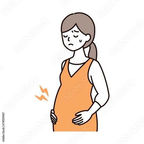 シンプルタッチ　お腹に張り・痛み・陣痛がある妊婦さんのイラスト