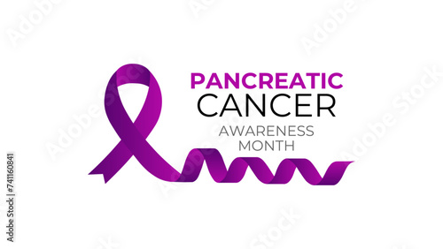 pancreatic cancer awareness month - Purple awareness ribbon around human pancreatic symbol vector design. Holiday concept. background, banner, card, poster. Vector illustration