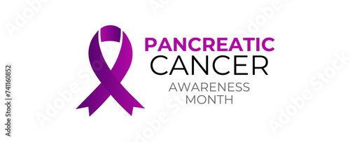 pancreatic cancer awareness month - Purple awareness ribbon around human pancreatic symbol vector design. Holiday concept. background, banner, card, poster. Vector illustration