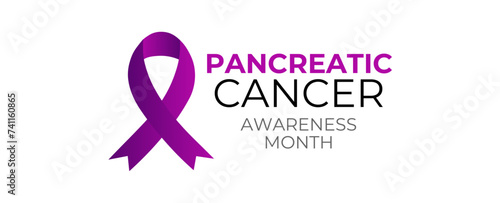 pancreatic cancer awareness month - Purple awareness ribbon around human pancreatic symbol vector design. Holiday concept. background, banner, card, poster. Vector illustration