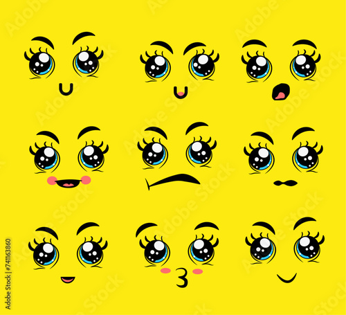 set of smileys sad comic eyes emotion