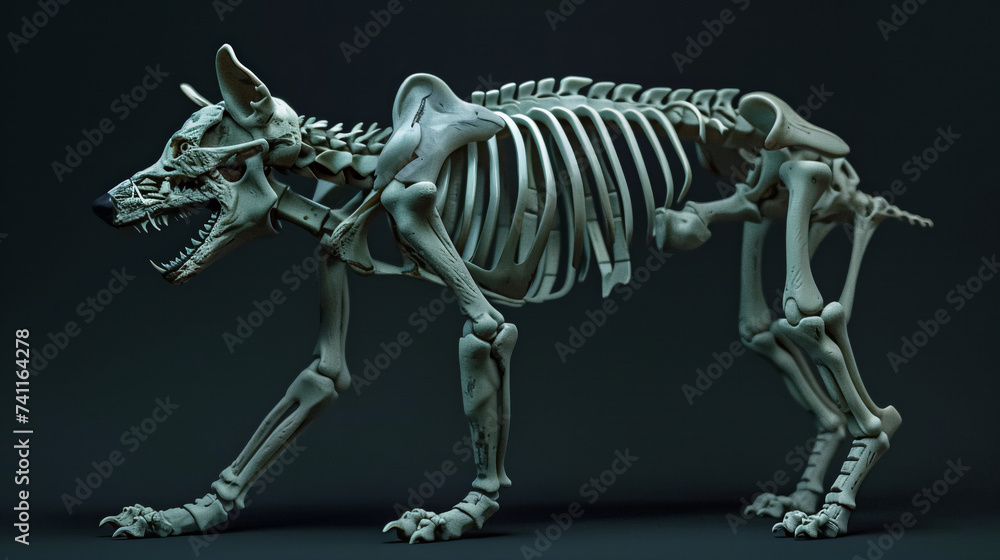 A skeleton bone of dog on black background. 