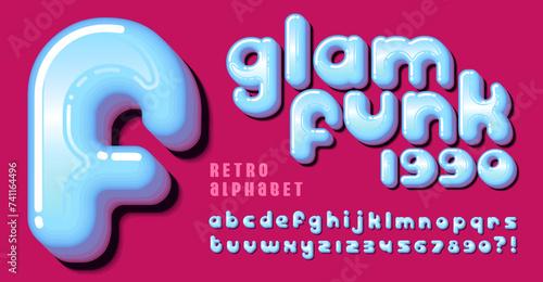 Glam Funk 1990; a retro lettering style reminiscent of fun and edgy graphics from the early 1990s