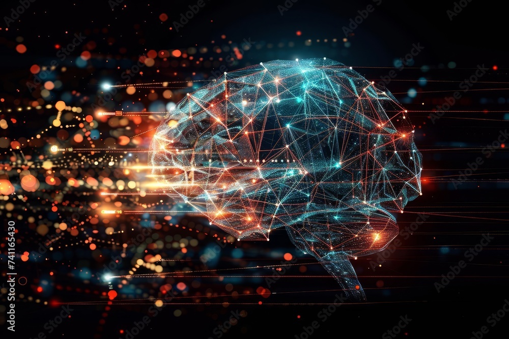 Conceptual illustration of a brain made up of digital networks and light particles Symbolizing artificial intelligence Neural networks And the fusion of technology and human cognition Conceptual illustration of a brain made up of digital networks and light particles Symbolizing artificial intelligence Neural networks And the fusion of technology and human cognition