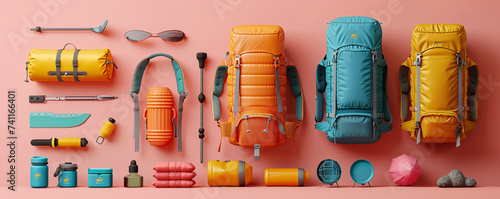 Camping gear mockups in vivid outdoor colors for adventurous spirits