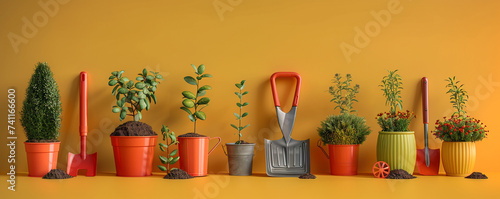 Garden tool mockups with lively color details for fun gardening photo