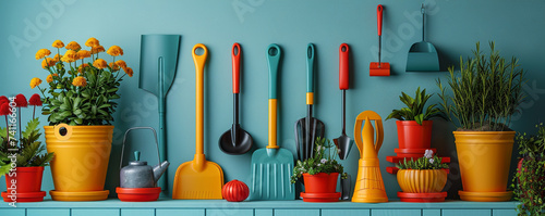 Garden tool mockups with lively color details for fun gardening photo