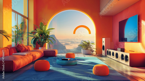 Home theater system mockups in sleek colorful designs for an immersive viewing experience photo