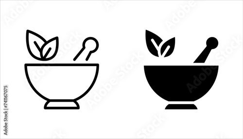 Pharmacy, pestle and mortar icon set sign symbol, vector illustration on white background
