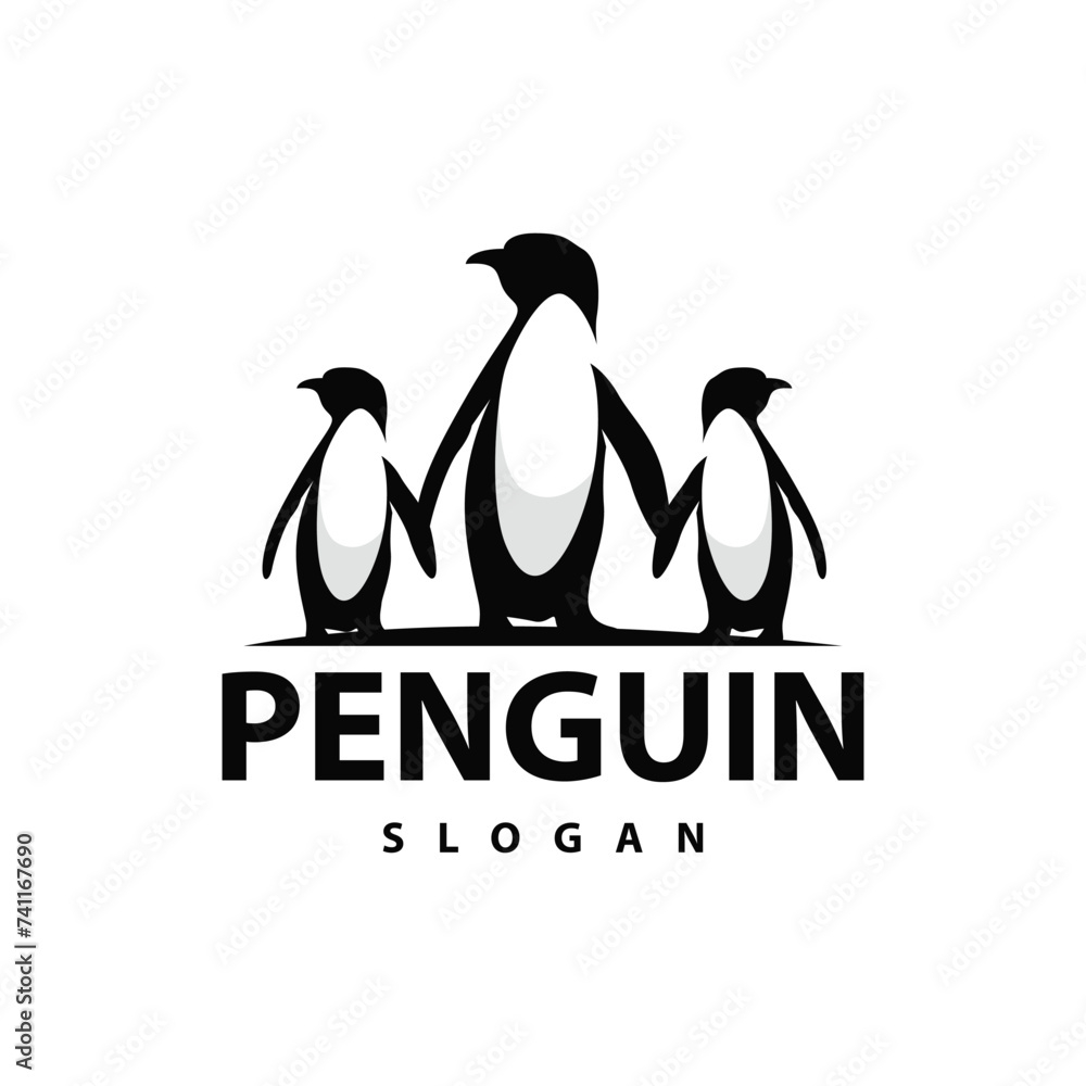 Obraz premium Abstract penguin logo product badge flat vector abstract template polar bird simple animal