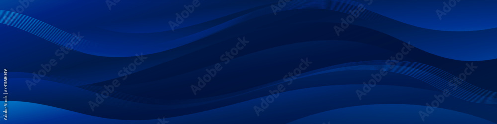 Abstract Dark blue banner color with a unique wavy design. It is ideal for creating eye catching headers, promotional banners, and graphic elements with a modern and dynamic look. - obrazy, fototapety, plakaty 