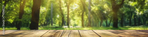 Wooden Table with Blurred Forest Background