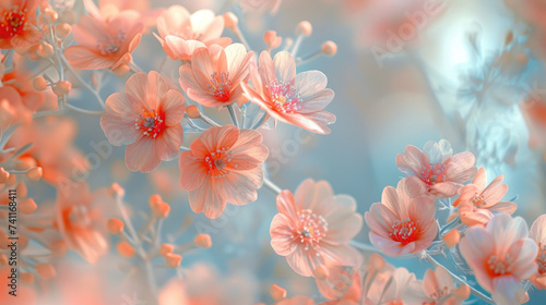 Dreamy pastel-colored floral background with delicate flowers and a blurred effect