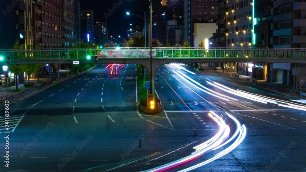 A night timelapse of traffic jam at the large crossing in Kyoto tilt A night timelapse of traffic jam at the large crossing in Kyoto tilt