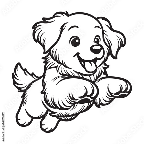 Line art of jumping puppy cartoon vector