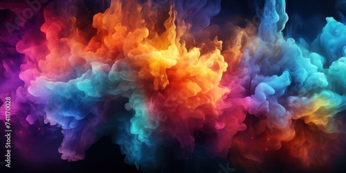 Colorful Smoke Swirling in the Air on a Black Background Generative AI