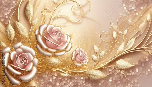 Pink and Gold rose flowers background