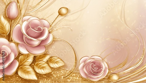 Pink and Gold rose flowers background