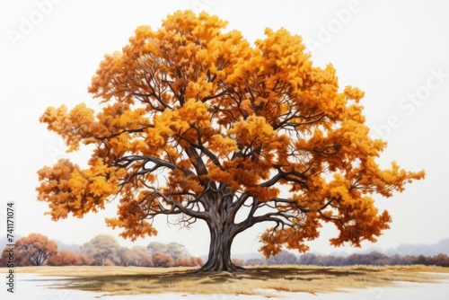 Painting of a Tree With Yellow Leaves Generative AI