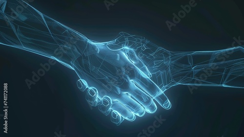 Two Wire Frame Glowing Hands. Deal, Handshake, Business, Technology, Trust, Agreement, Success 