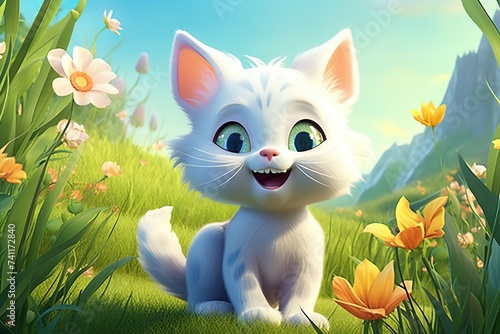 Charming cat enjoying a sunny day in the garden  surrounded by colorful flowers and lush foliage