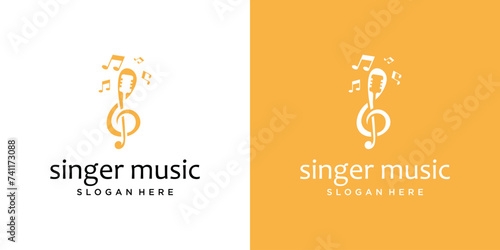 treble clef music vector logo design template with microphone logo element for recording studio. vocals, singer karaoke music logo design,