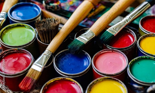Artist's Palette: Vivid Paints and Brushes Ready for Art