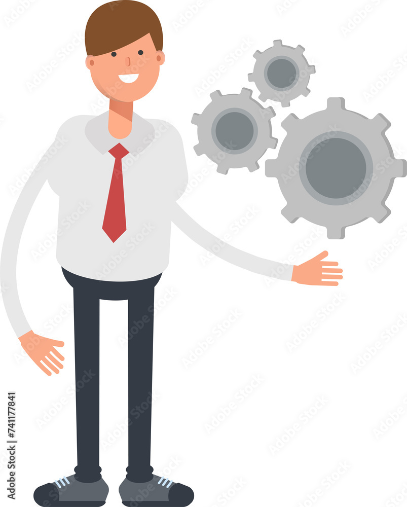 Businessman Character Holding Gears
