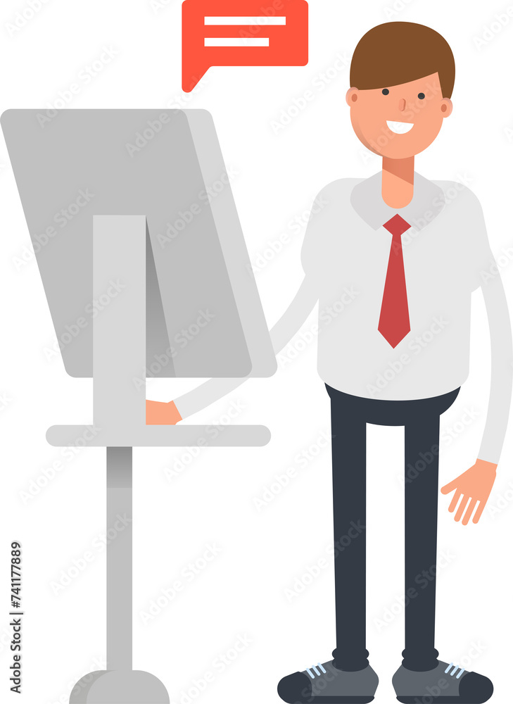 Businessman Character Working on Computer
