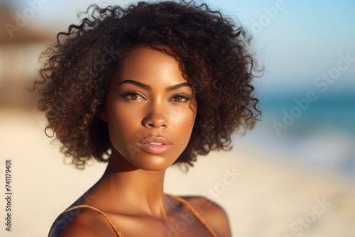 Beautiful black model face portrait. African American woman with perfect skin