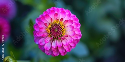 A vibrant pink flower blooms proudly in a lush summer garden