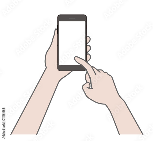  スマホを左手で持ち右手で操作する手元